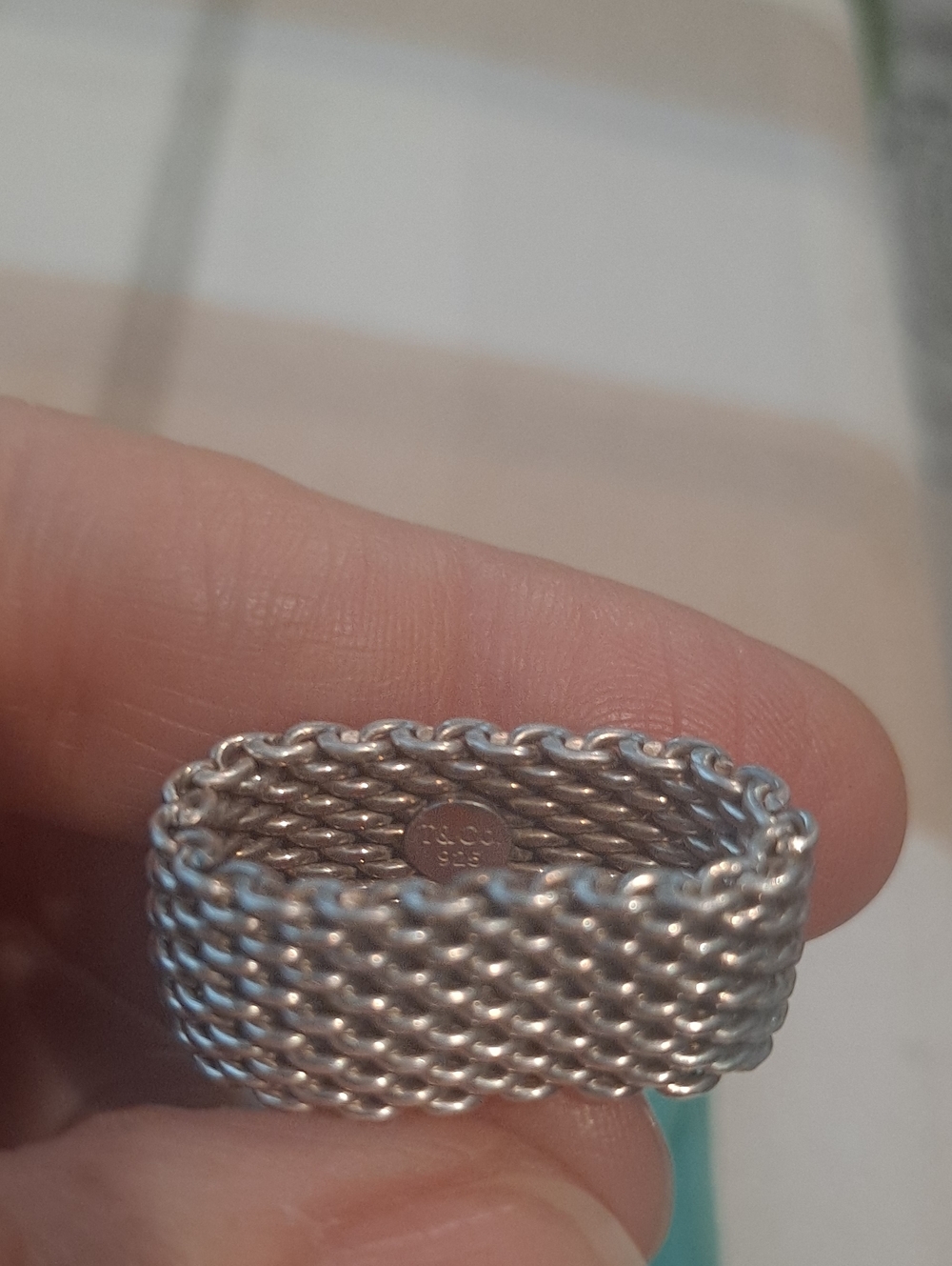 Tiffany & Co. Silver Woven Mesh Band Size 7.5